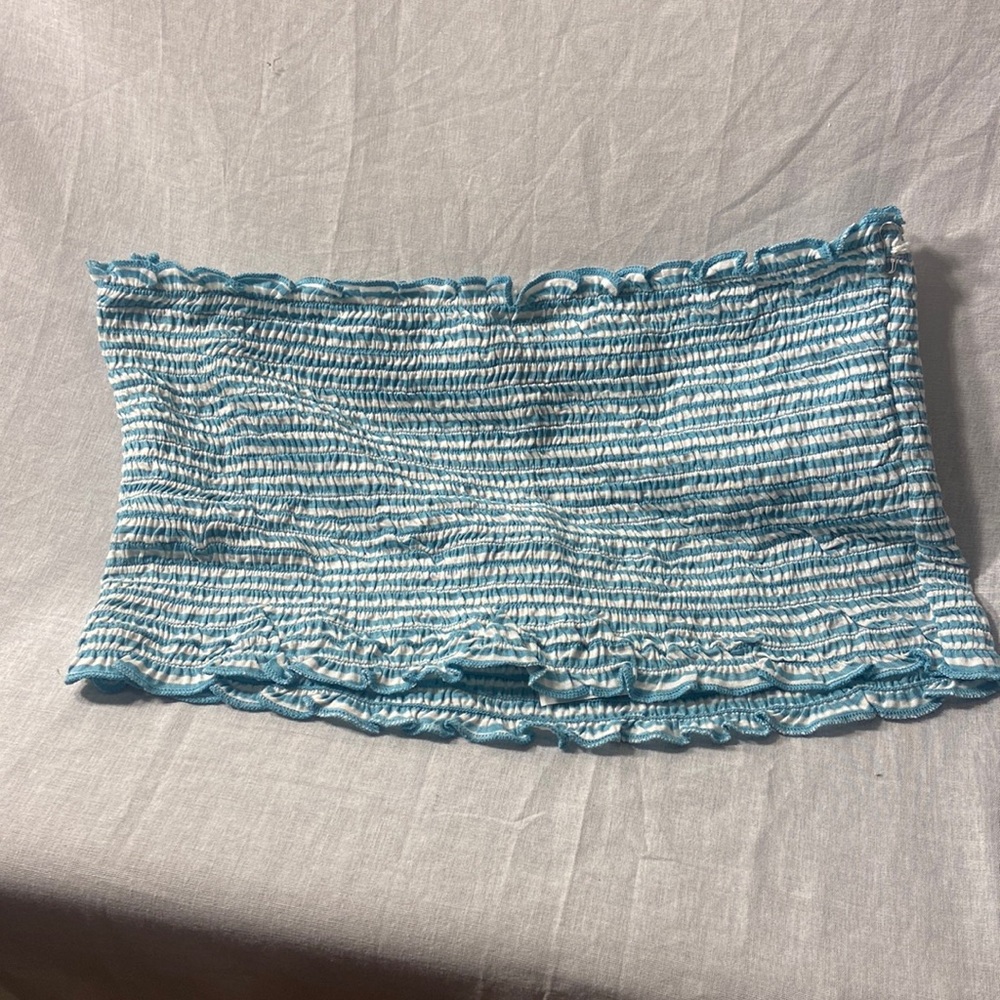 FOREVER 21 Green and white  Ruffle Trim Tube Top - L‎